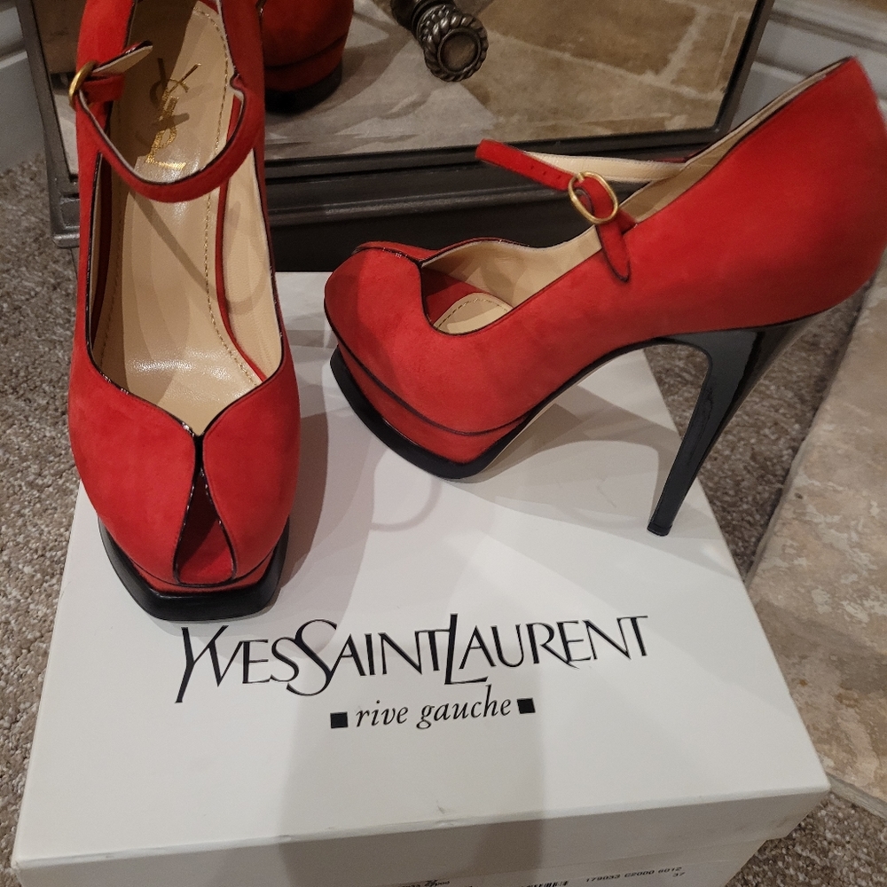 Yves Saint Laurent (YSL) Tribute Pump, Kid Suede Deep Red, Size 37, Wome… - Picture 4 of 17